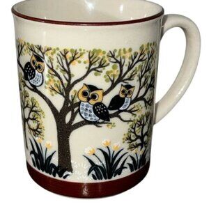 Vintage Ceramic Owl Mug With Trees Design